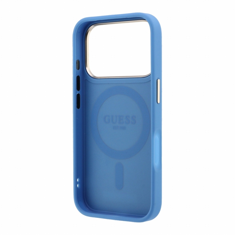 Guess PU 4G Ring Stand MagSafe hátsó tok iPhone 18 Pro Max-hoz, kék