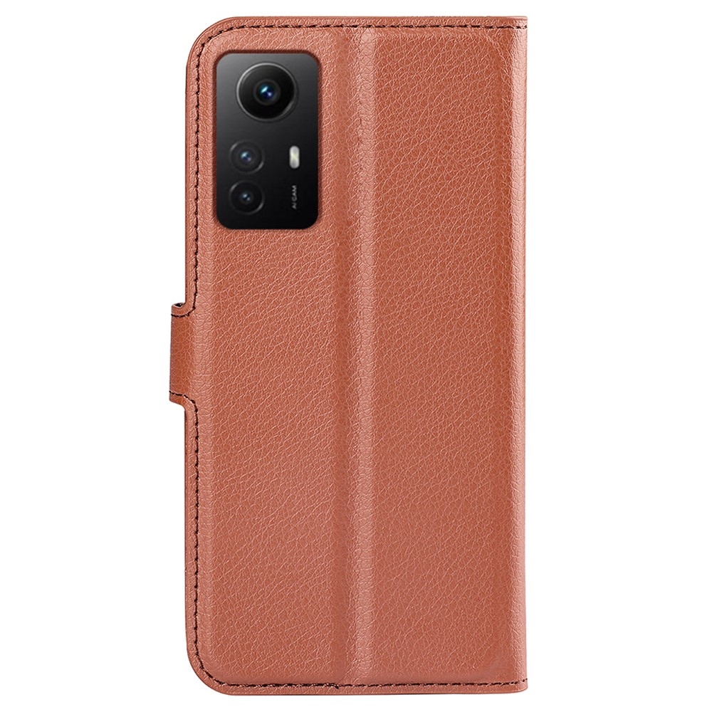 Litchi könyv tok Xiaomi Redmi Note 12S-hez - barna