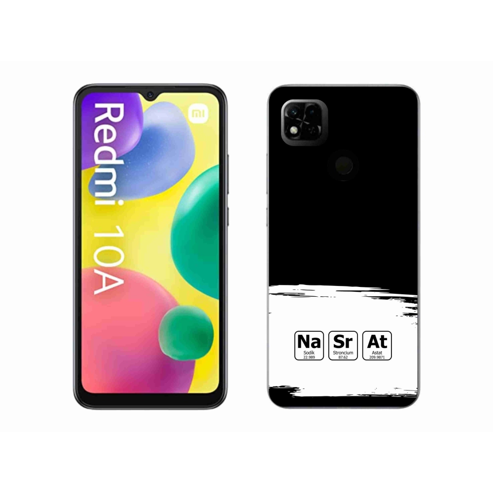 Gél borító mmCase a Xiaomi Redmi 10A számára - kémiai elemek fehér és fekete háttérrel