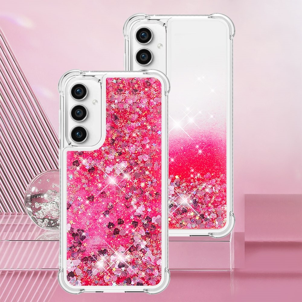 Glitter zselés homokóra hüvely Samsung Galaxy S23 FE készülékhez - rózsaszín/szívek