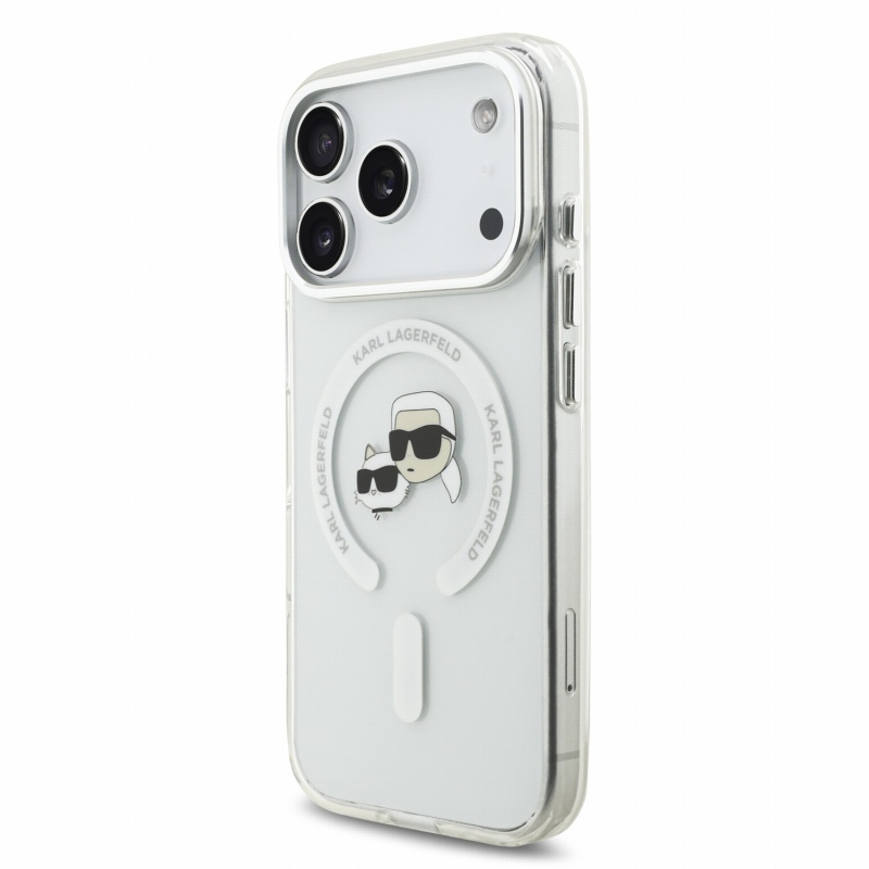 Karl Lagerfeld IML K&CH Heads fémkeretes MagSafe hátsó tok iPhone 18 Pro-hoz, fehér