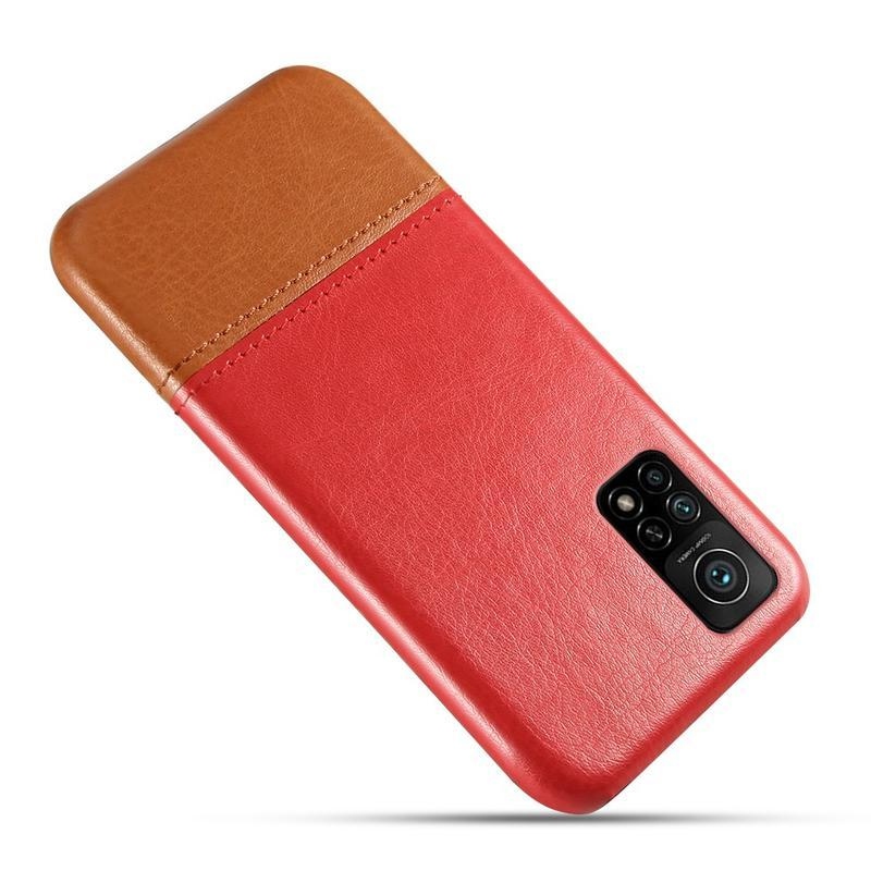 KSQ PU bőrrel borított műanyag borítás a Xiaomi Mi 10T Pro 5G készülékhez - piros/barna