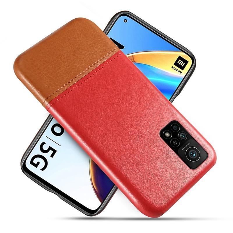 KSQ PU bőrrel borított műanyag borítás a Xiaomi Mi 10T Pro 5G készülékhez - piros/barna