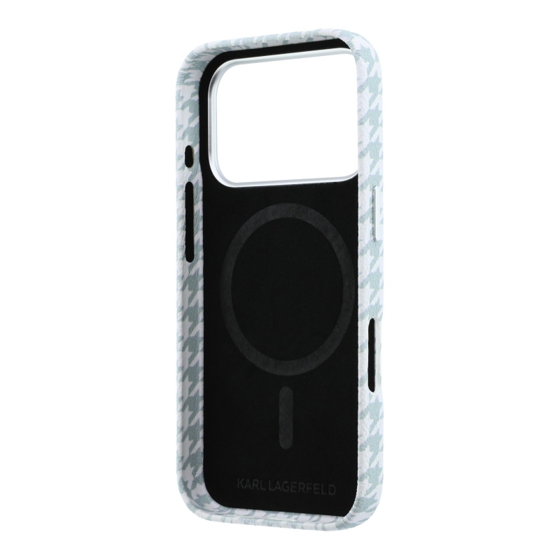 Karl Lagerfeld PU Houndstooth gyantalemez MagSafe hátlapi borító iPhone 17 Pro kékhez