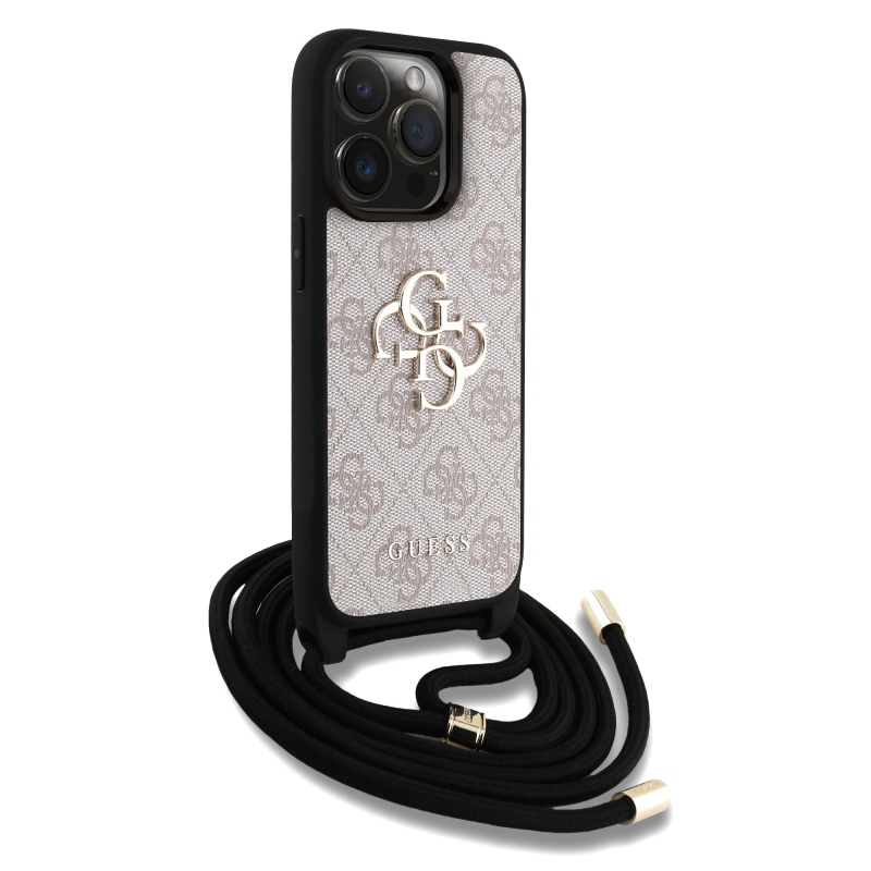 Guess PU 4G fém logó fém keresztpánt hátlapi borító iPhone 15 Pro rózsaszínhez