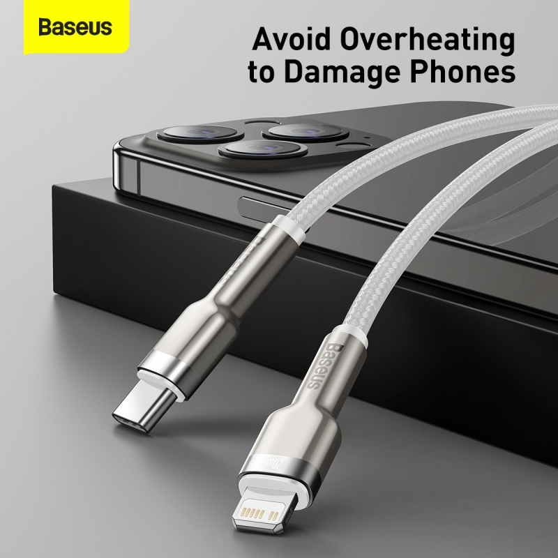 Baseus Cafule Metal sorozatú adatkábel USB-C - világítás 20W 2m Fehér