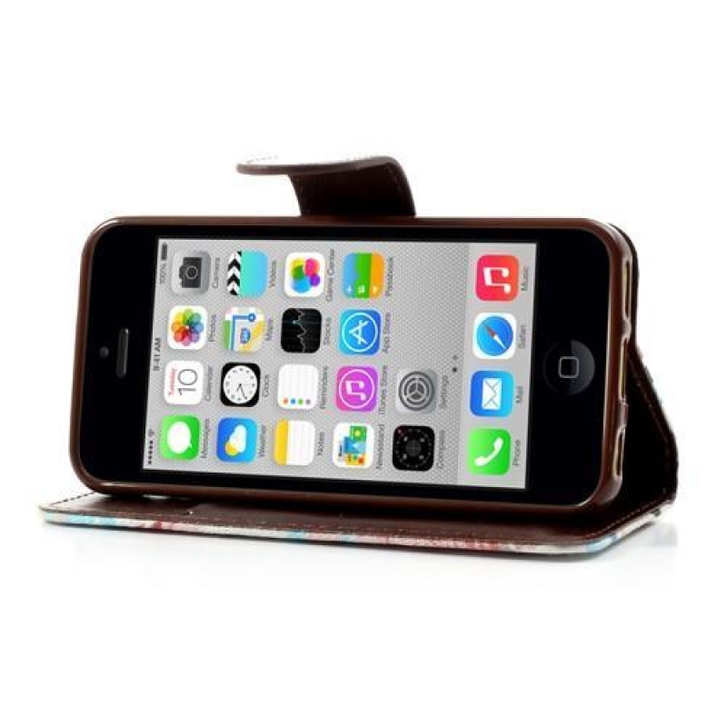 Virágos PU bőr/textil tok iPhone 5C készülékhez - fehér