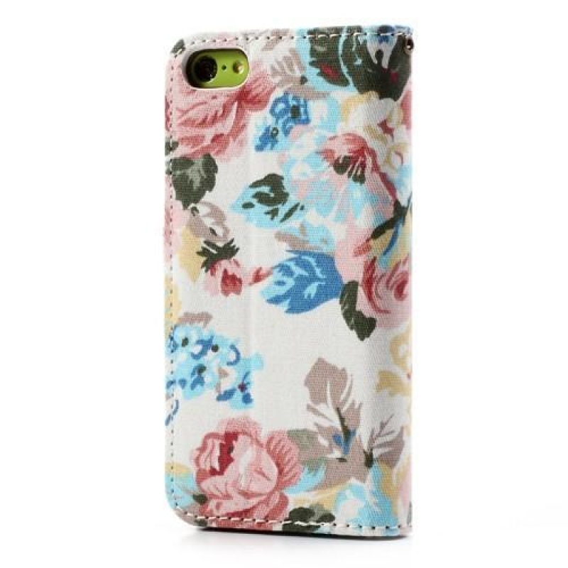 Virágos PU bőr/textil tok iPhone 5C készülékhez - fehér
