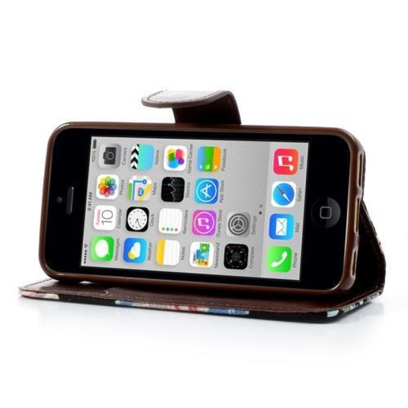 Virágos PU bőr/textil tok iPhone 5C készülékhez - fekete