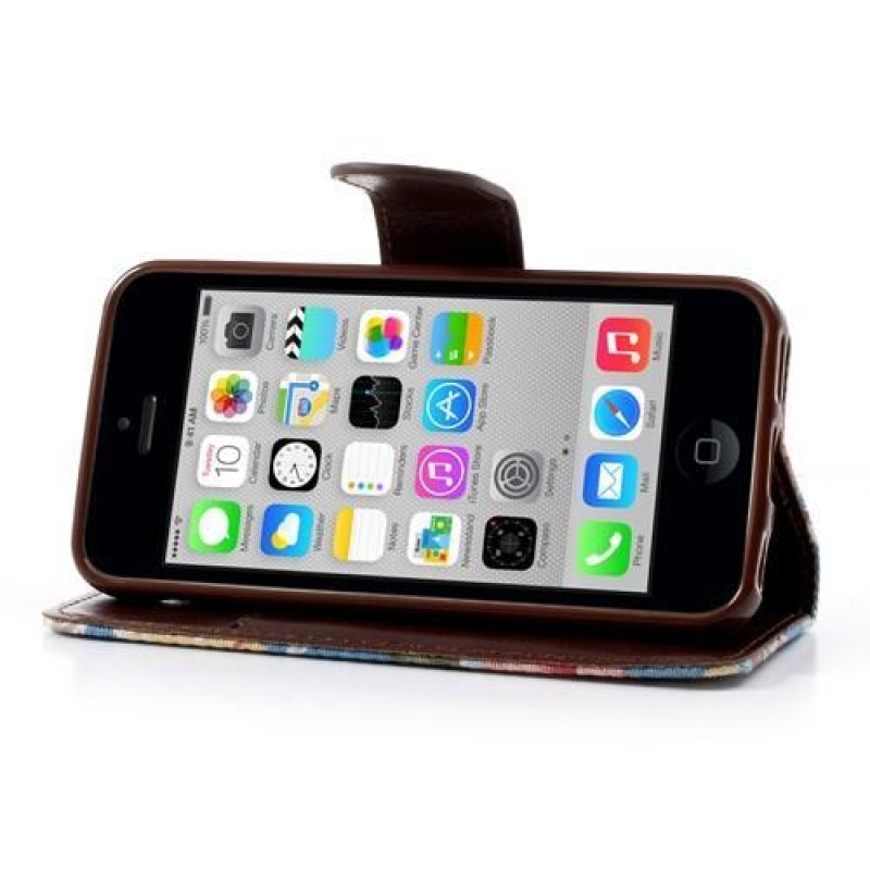 Virágos PU bőr/textil tok iPhone 5C készülékhez - kék