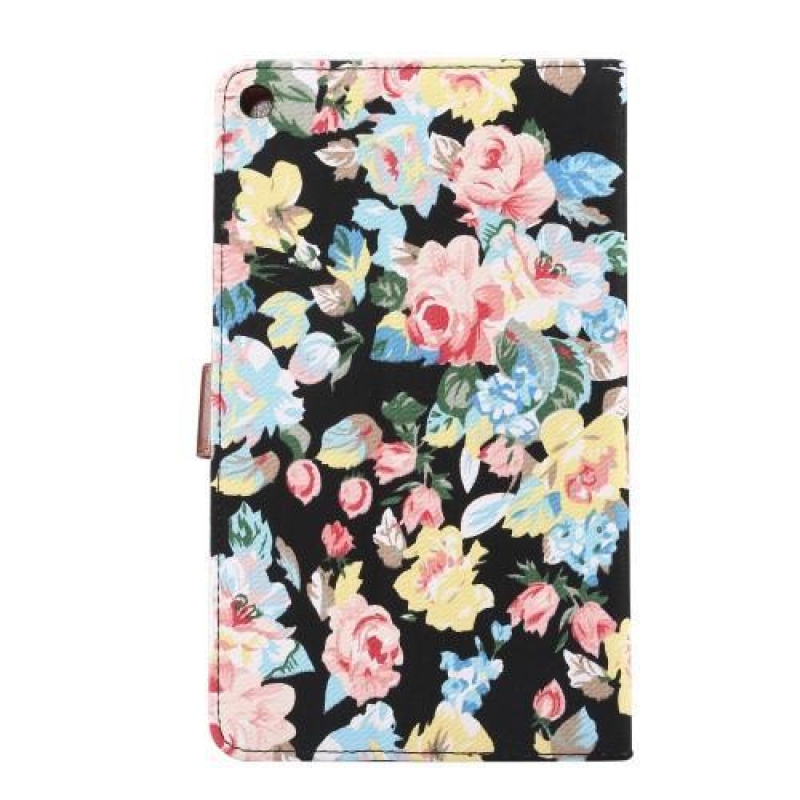 Virágos textil/PU bőr tok a Huawei MediaPad M3 Lite 10 készülékhez - fekete