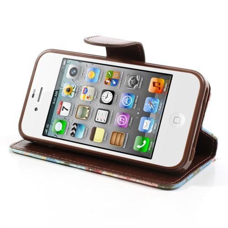 Virágos textil/PU bőr tok iPhone 4 és 4s készülékhez - kék