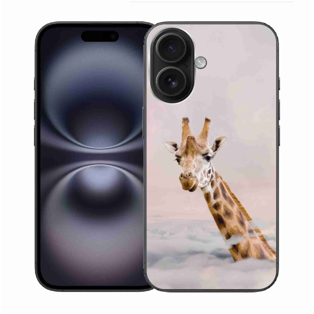 Zselés borítás mmCase iPhone 16 készülékhez - zsiráf a felhőkben