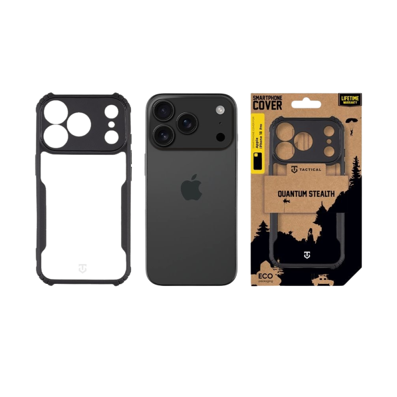 Tactical Quantum Stealth tok az Apple iPhone 18 Pro-hoz, átlátszó/fekete