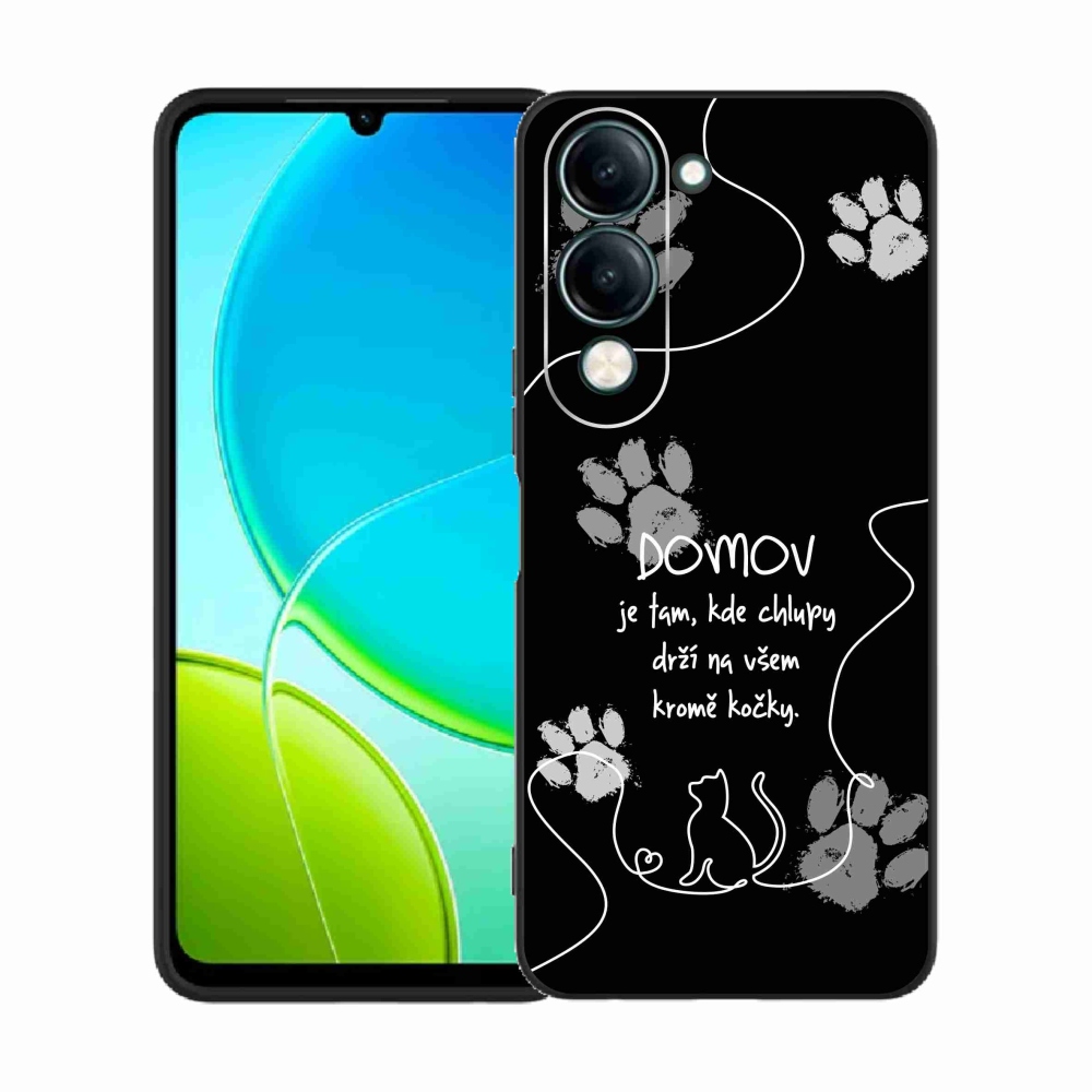 Gél borító mmCase a Vivo Y29s 5G készülékhez - macska motívum fekete háttérrel