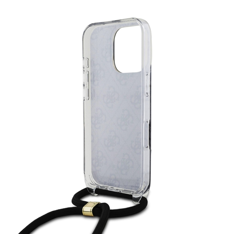 Guess IML 4G nyomtatott keresztpántos hátlapi borító iPhone 16 Pro Fekete