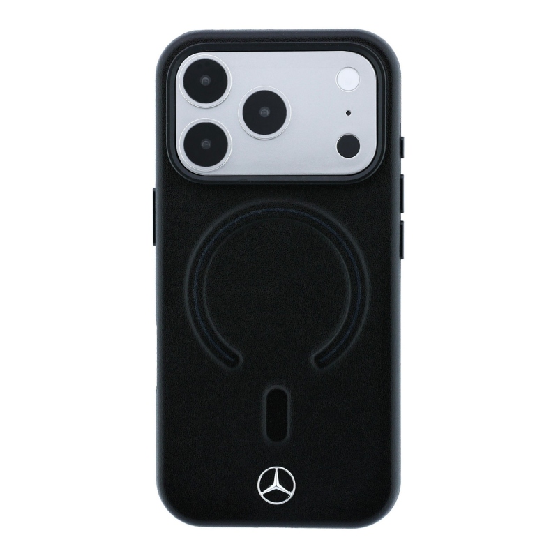 Mercedes PU bőr 3D MagSafe hátsó tok iPhone 18 Pro-hoz, fekete/antracit