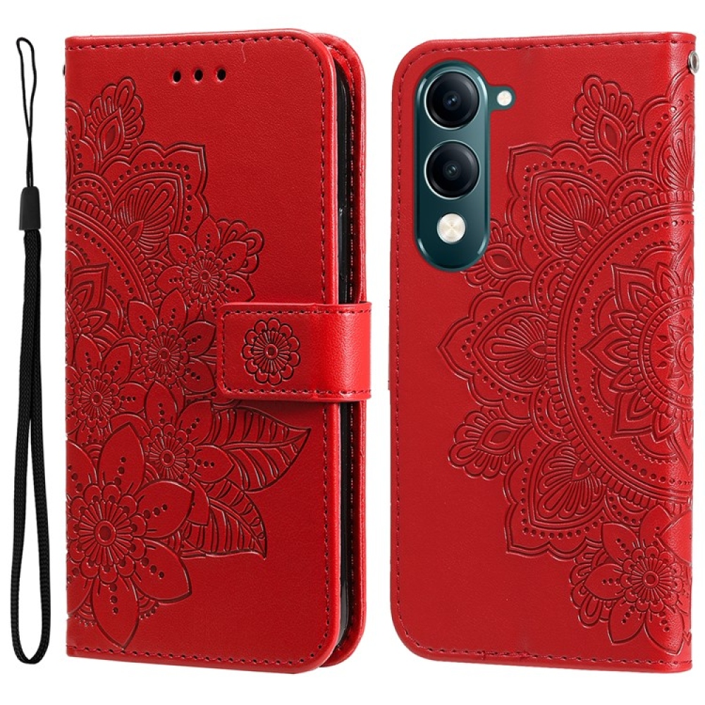 Virágos könyvtáska a Vivo Y29s 5G-hez - piros