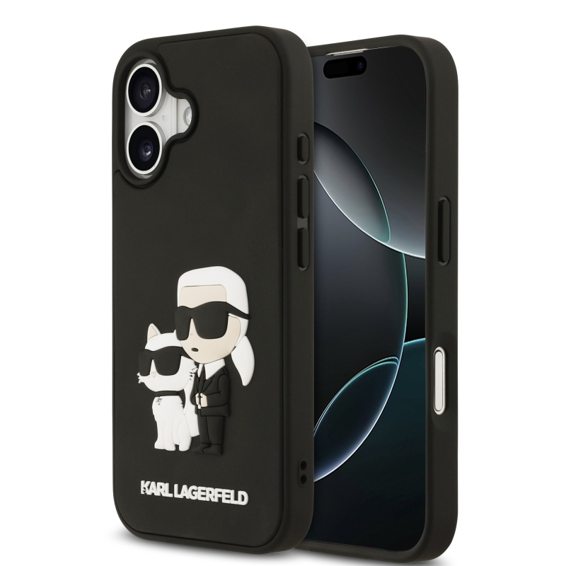Karl Lagerfeld 3D gumiból készült Karl és Choupette hátlap iPhone 17 készülékhez Fekete