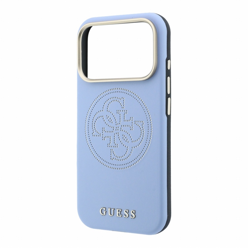 Guess PU Semi Wrap perforált 4G logós MagSafe hátsó tok iPhone 18 Pro-hoz, kék
