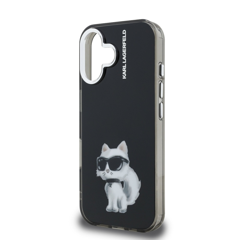Karl Lagerfeld IML Aquarelle Choupette hátlapi borító iPhone 16-hoz Fekete