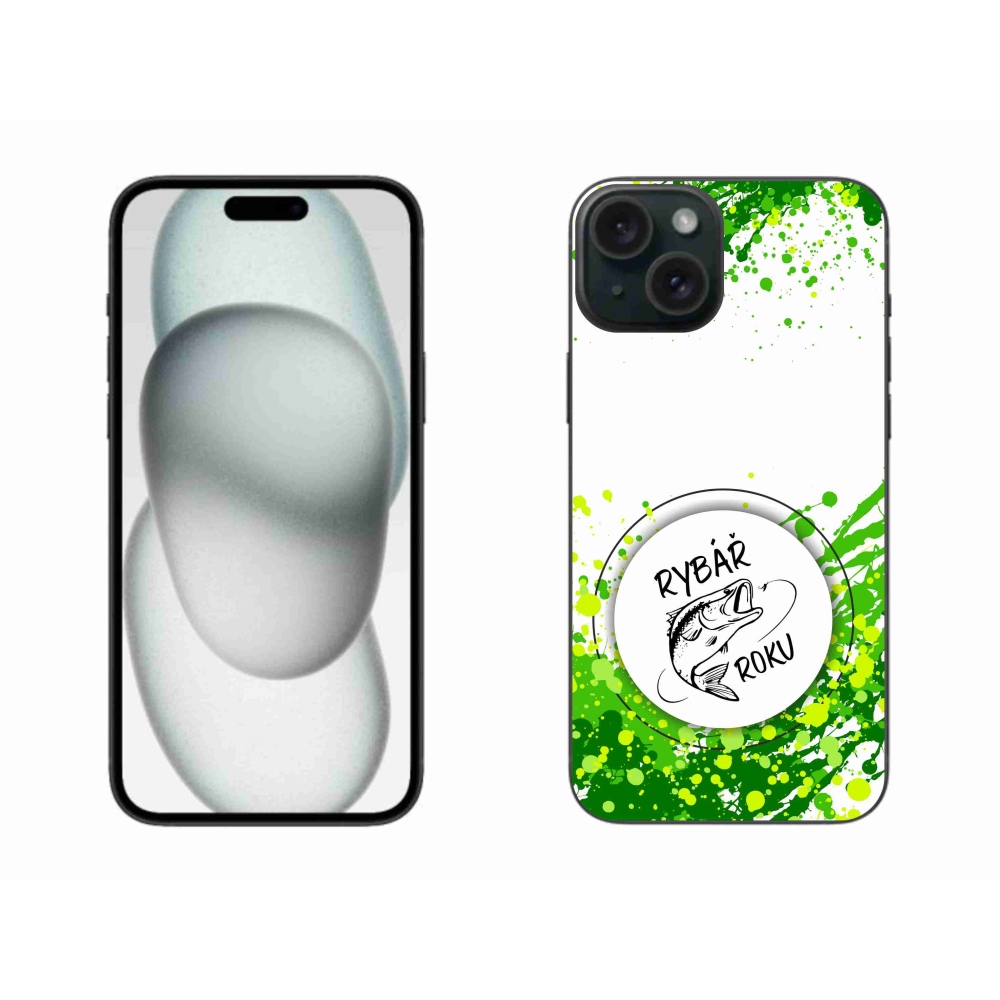 Zselés borítás mmCase iPhone 15 Plus készülékhez - Az év horgásza fehér háttérrel