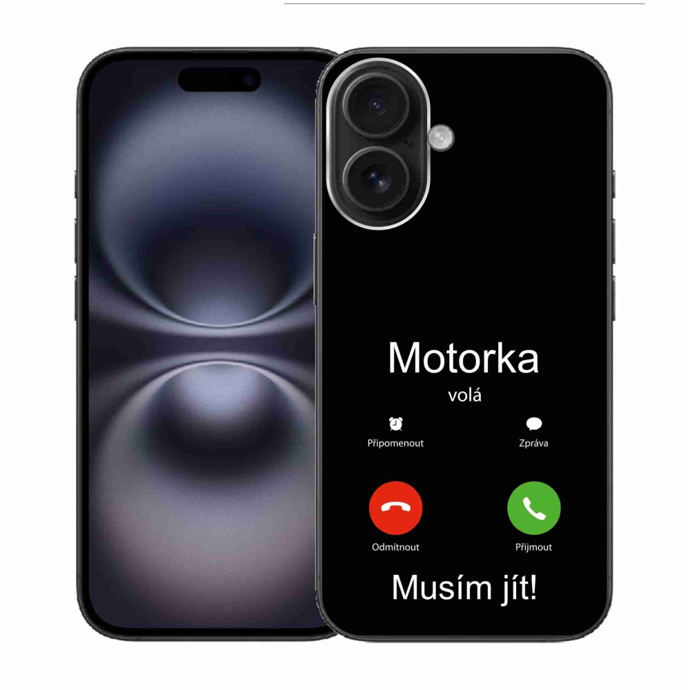 Gél borítás mmCase iPhone 16 készülékhez - motoros hívás fekete háttérrel