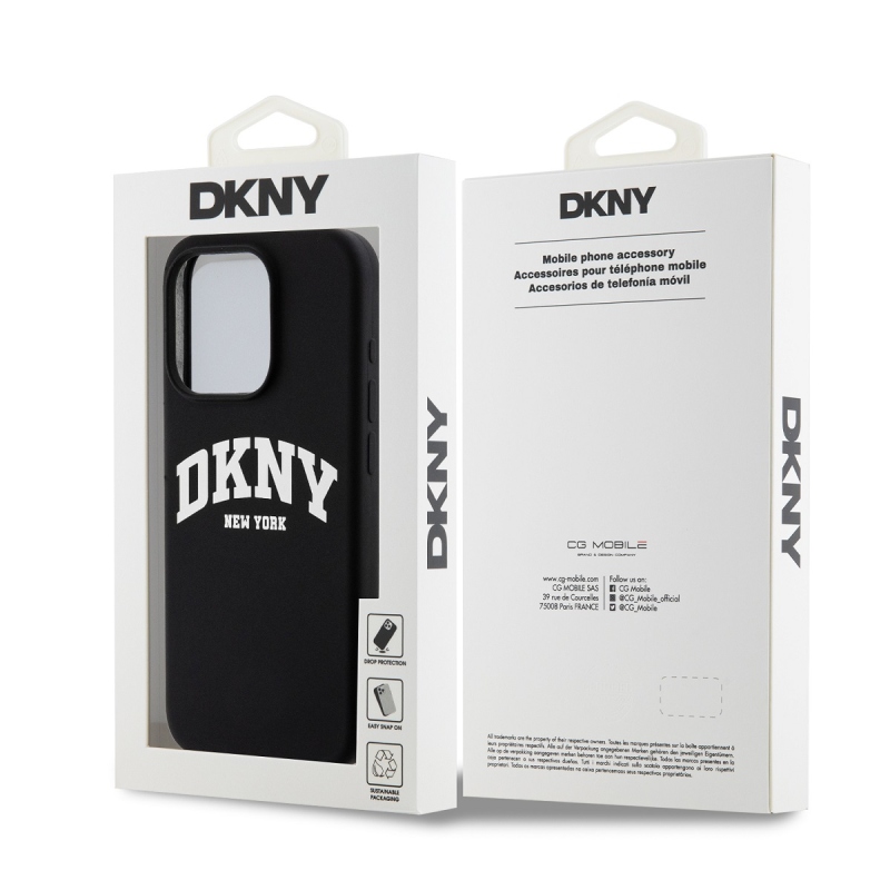 DKNY Liquid Silicone Arch Logo MagSafe hátlapi borító iPhone 15 Pro-hoz Fekete