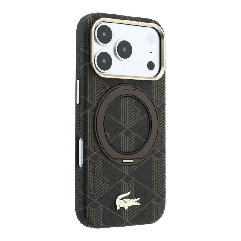 Lacoste PVC Semi Wrap Blend Ring Stand MagSafe hátsó tok iPhone 18 Pro-hoz, világos arany színben