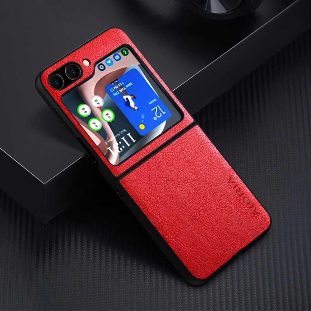 AIORIA műanyag borítás PU bőrrel Samsung Galaxy Z Flip5 5G - piros