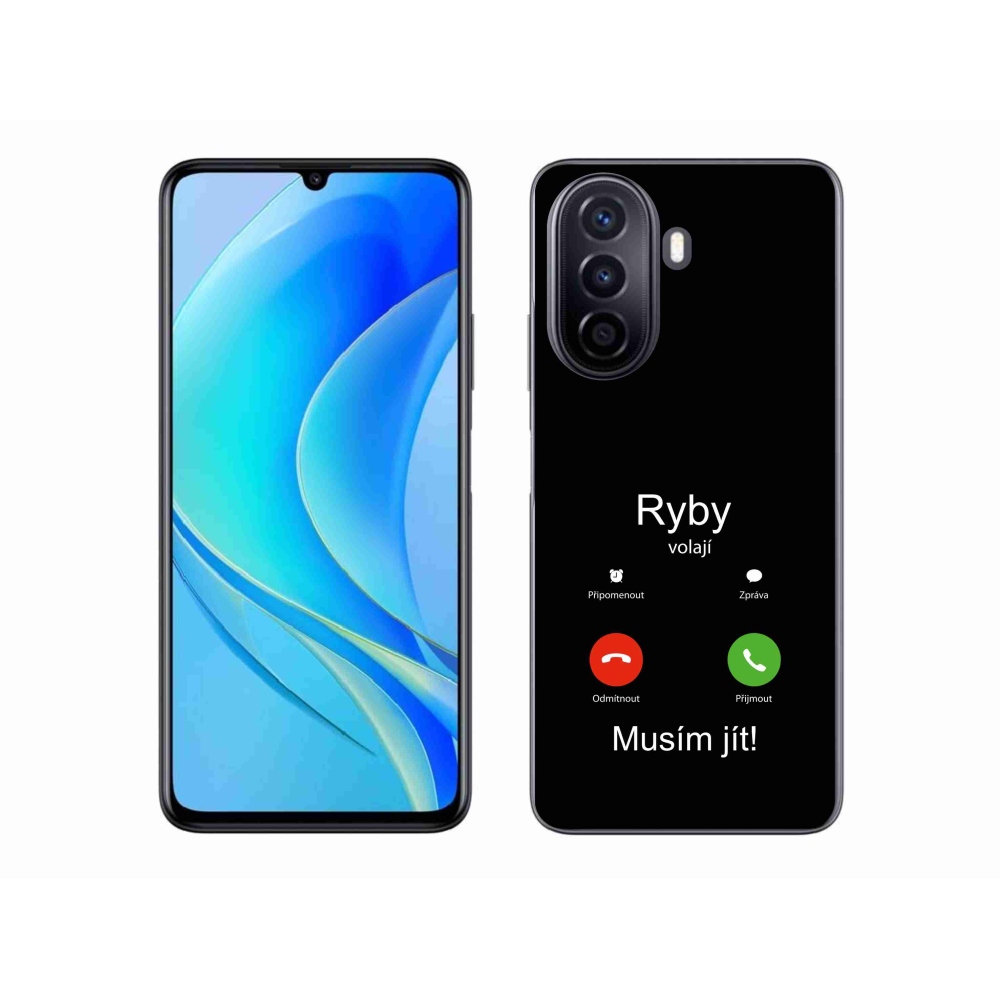 Gél borító mmCase a Huawei Nova Y70-en - hal hívás fekete háttérrel