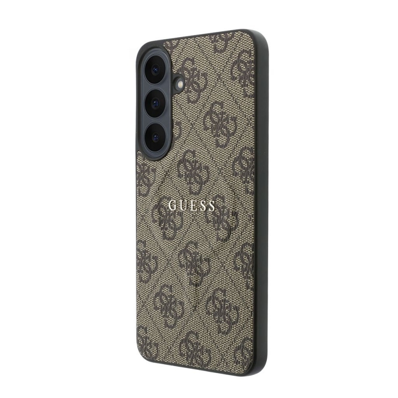 Guess PU bőr 4G aranykeretes mágneses hátlap a Samsung Galaxy S26 FE-hez, barna