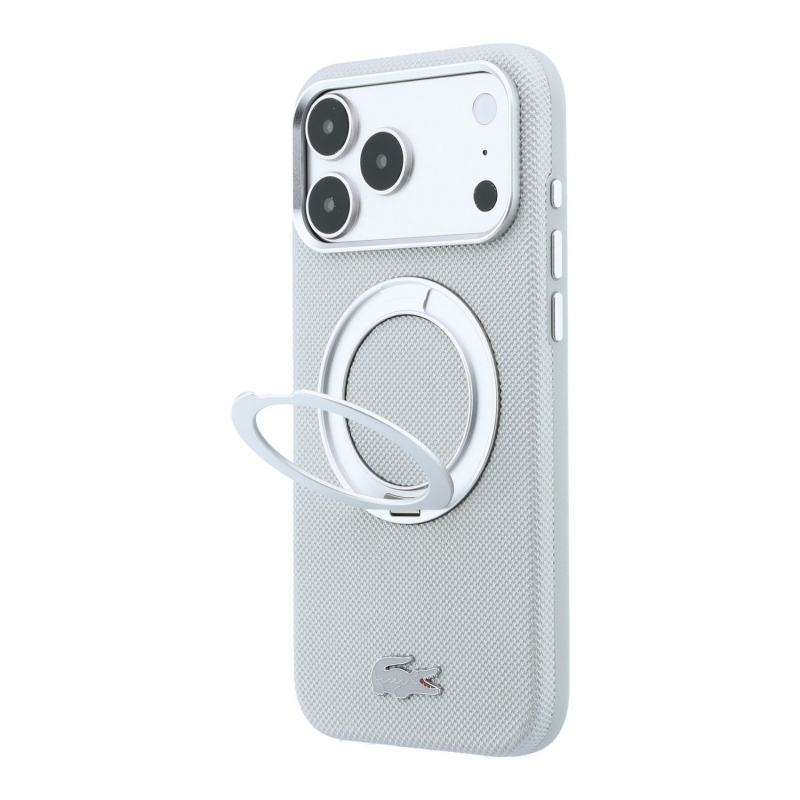 Lacoste PVC Petit Pique Semi Wrap Ring Stand MagSafe hátsó tok iPhone 18 Pro Max-hoz, világosszürke