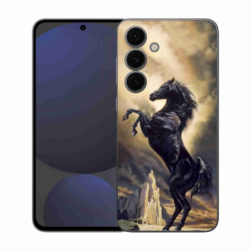 Zselés borítás mmCase Samsung Galaxy S25 FE - fekete rajzfilm lóhoz