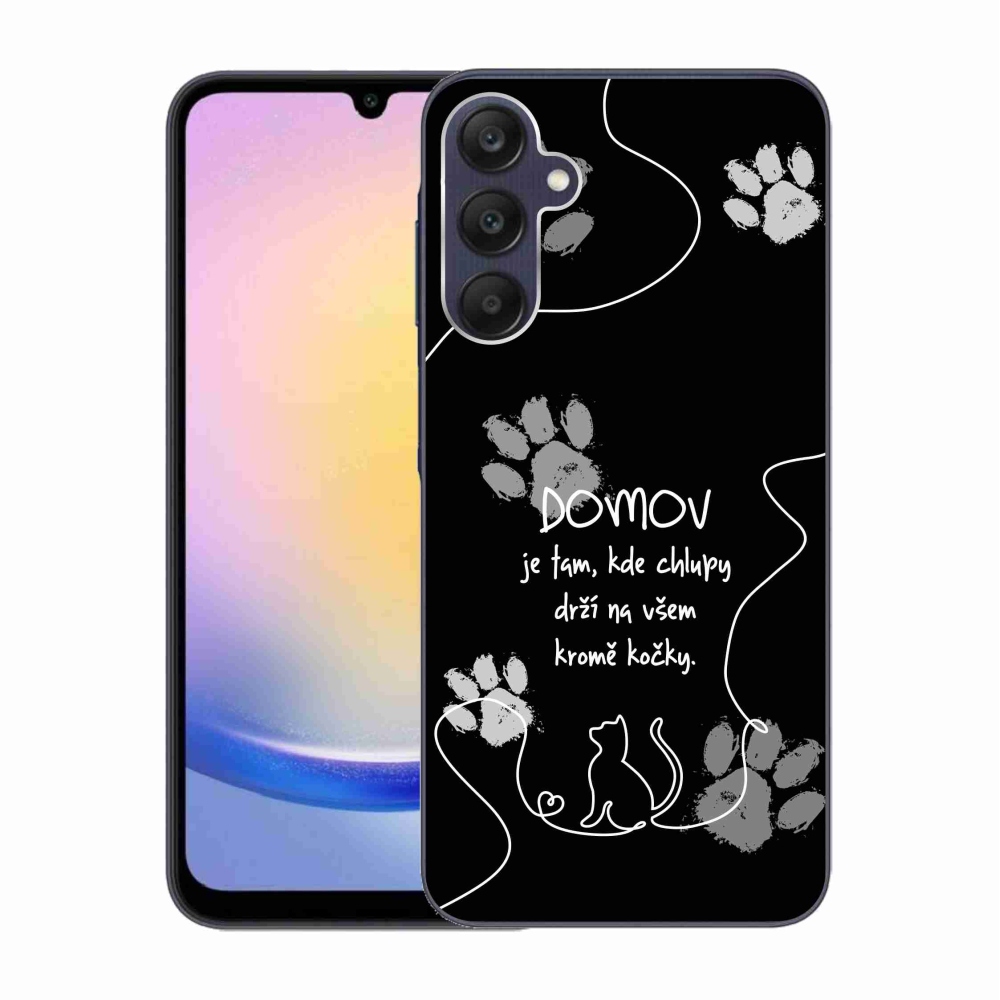 Gél borítás mmCase Samsung Galaxy A25 5G - macska motívum fekete háttérrel