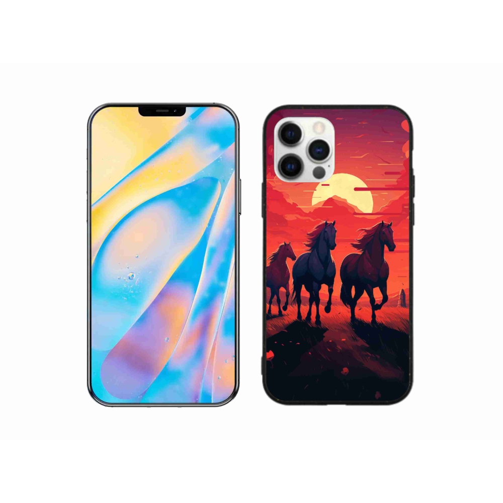 Gél borítás mmCase iPhone 12 Pro készülékhez - lovak és naplemente