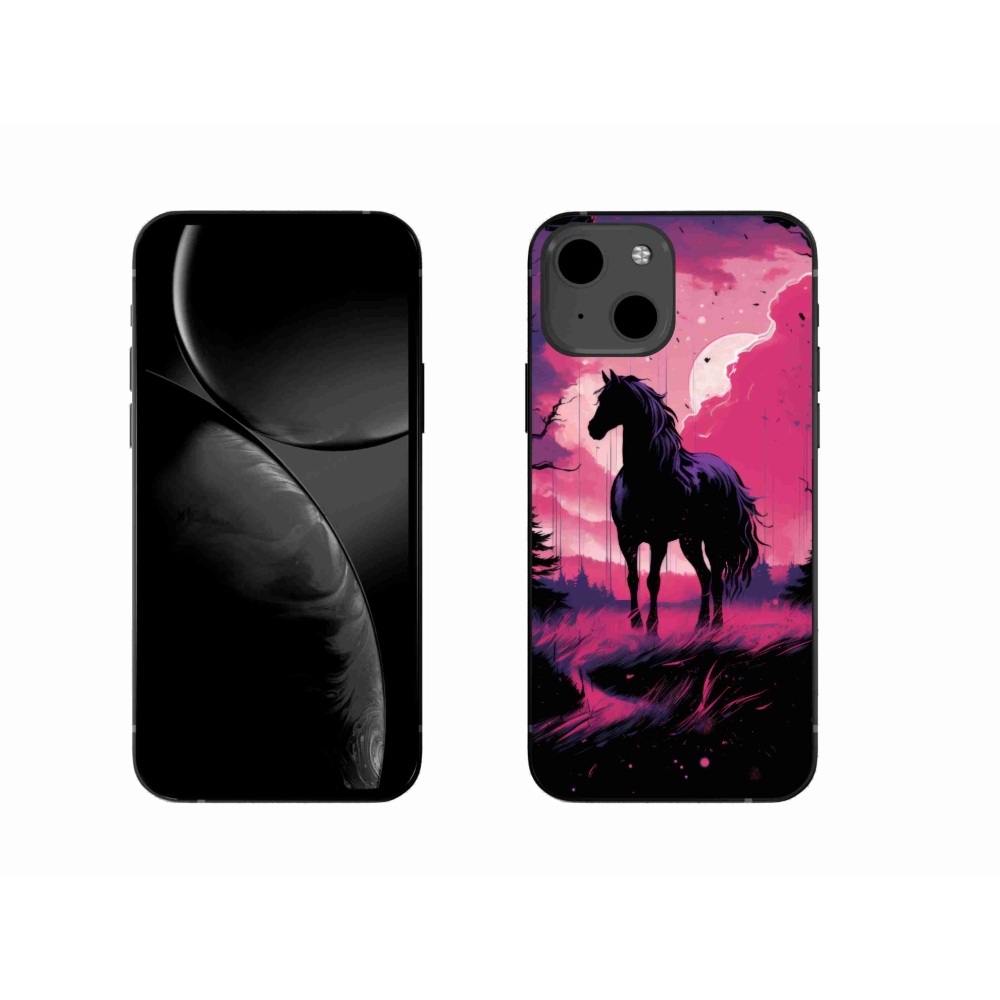 Zselés borítás mmCase iPhone 13 készülékhez - fekete rajzfilm ló 1