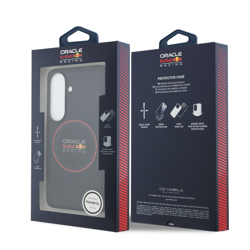 Red Bull PU bőr hálós piros gyűrűs mágneses hátlap a Samsung Galaxy S26 Navy számára