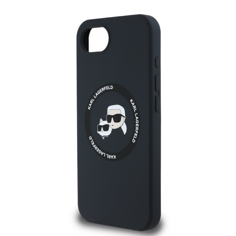 Karl Lagerfeld Liquid Silicone K&CH Heads MagSafe hátlapi borító iPhone 16e/17e készülékhez Fekete