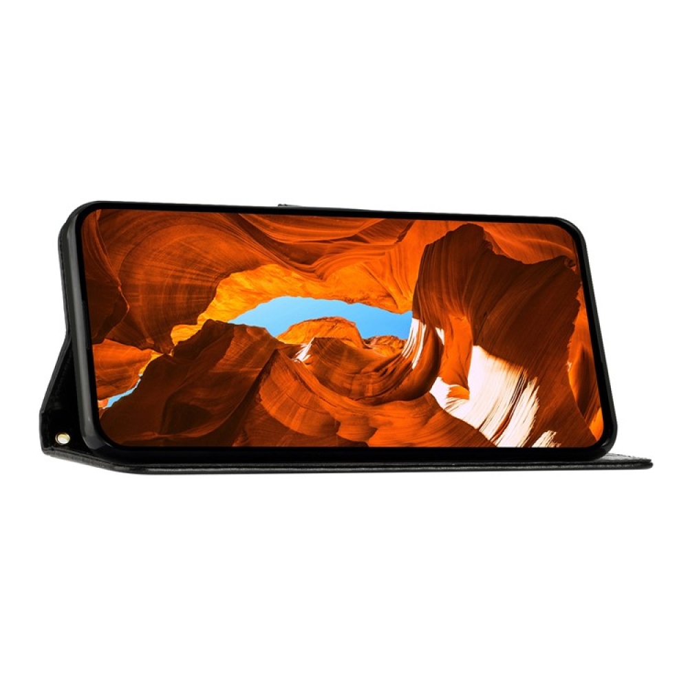 Virágok könyvtáska iPhone 17 Pro készülékhez - fekete