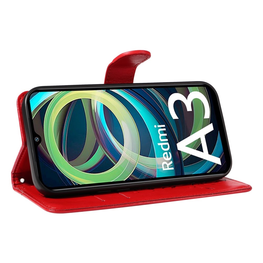 Virágok könyv tok Xiaomi Redmi A3-hoz - piros