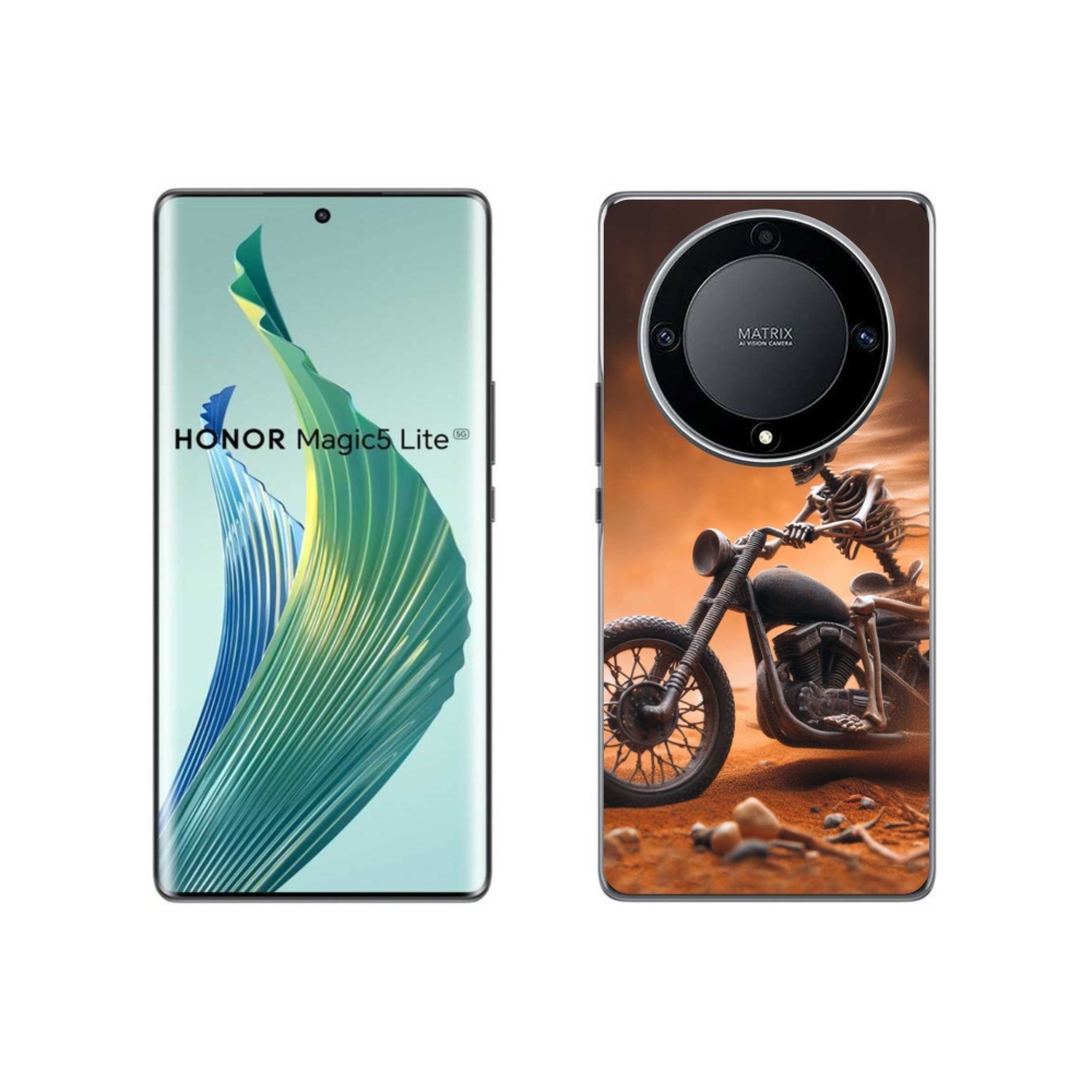 Gél borítás mmCase a Honor Magic 5 Lite 5G számára - csontváz egy motorkerékpáron