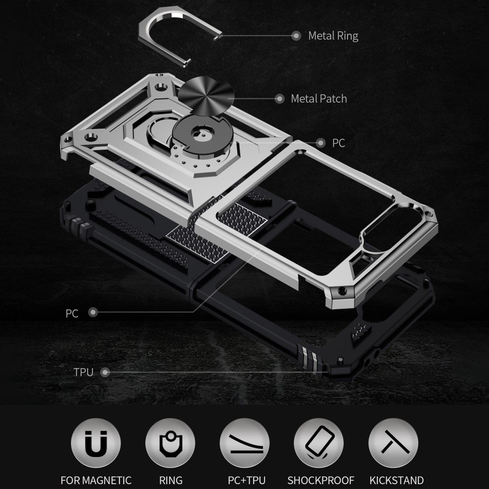 Gyűrűálló borítás Samsung Galaxy Z Flip6 5G / Z Flip7 FE 5G készülékhez - ezüst színű