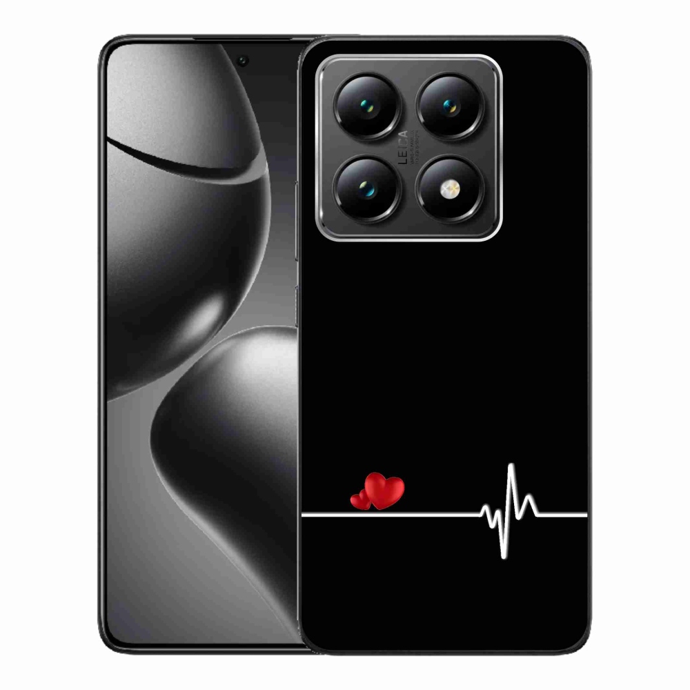 Gél borító mmCase a Xiaomi 14T-hez - szív és szívverés fekete háttérrel