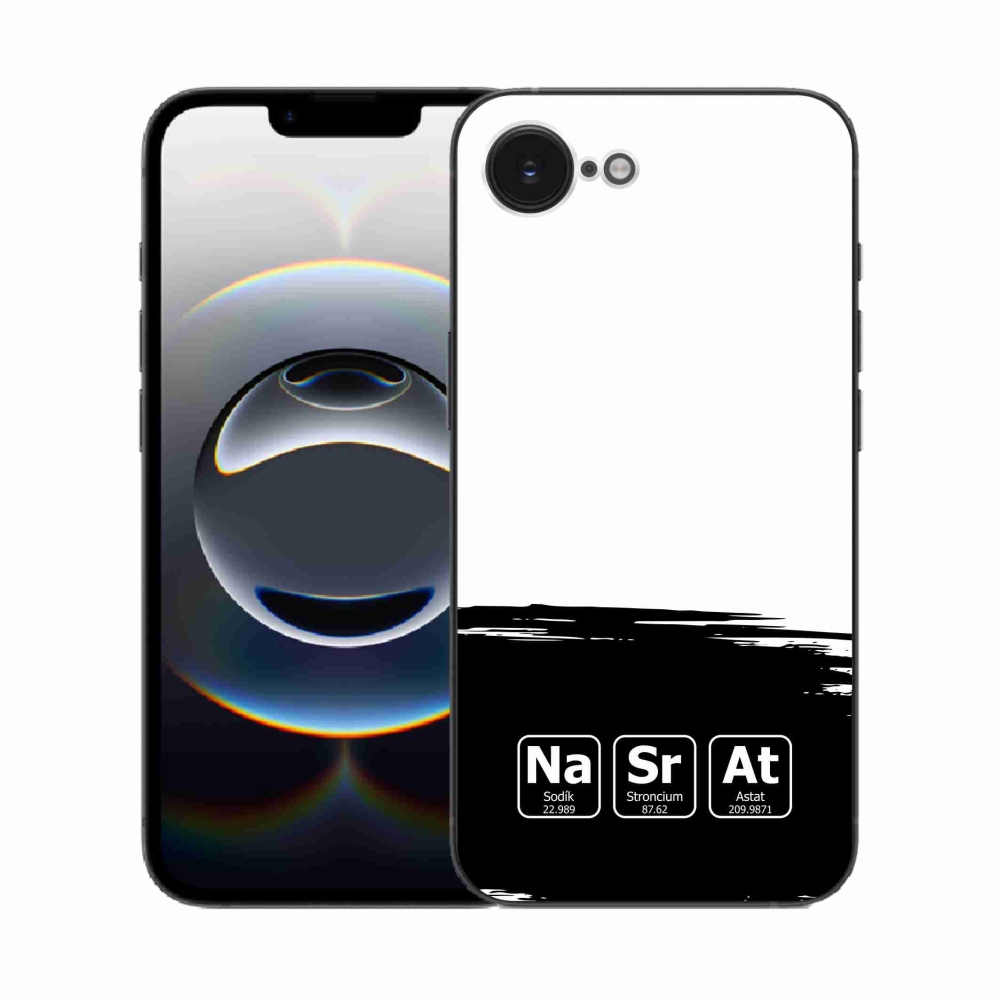 Gél borító mmCase iPhone 16e készülékhez - kémiai elemek fekete és fehér háttérrel