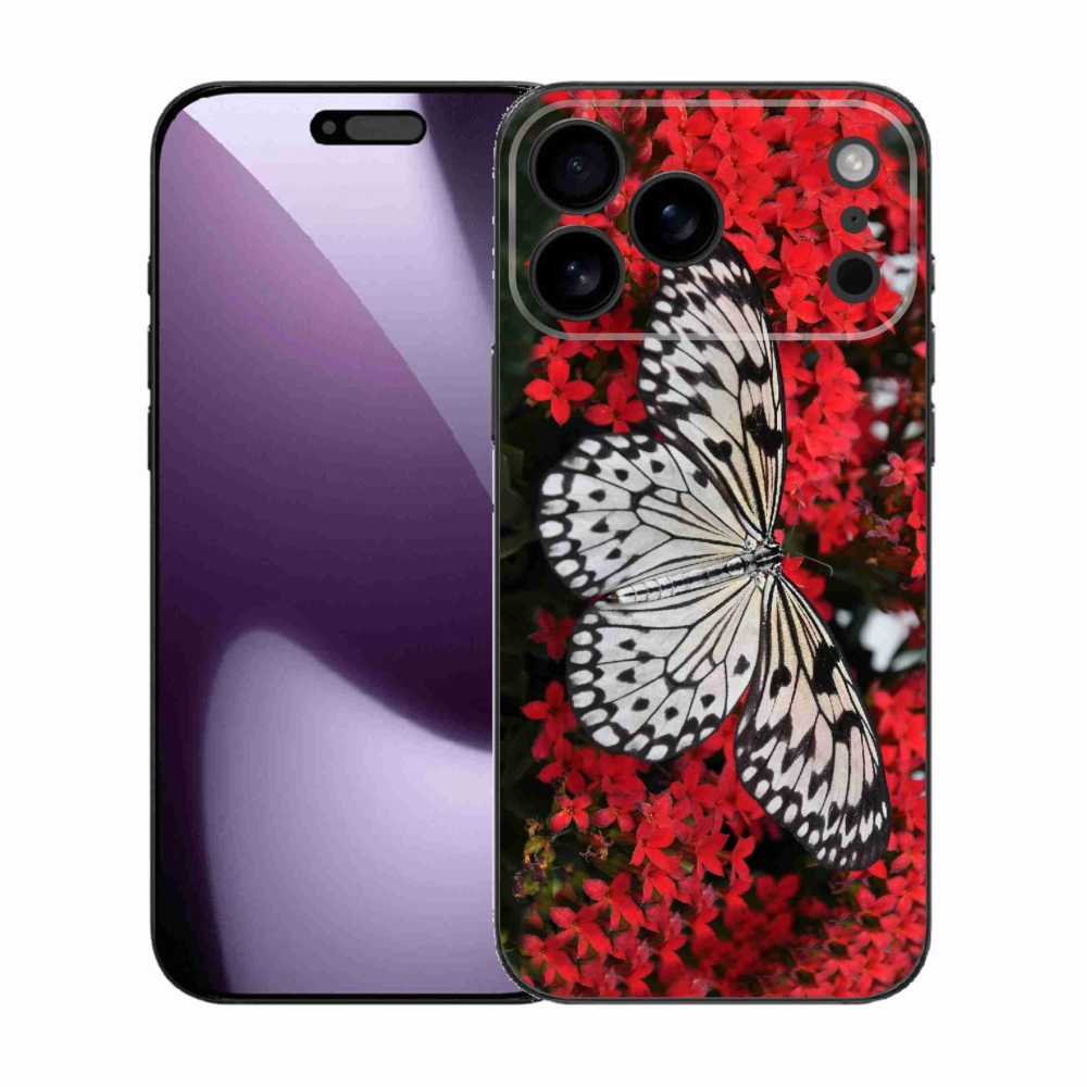 Zselés borítás mmCase iPhone 17 Pro Max készülékhez - fekete-fehér pillangó 1