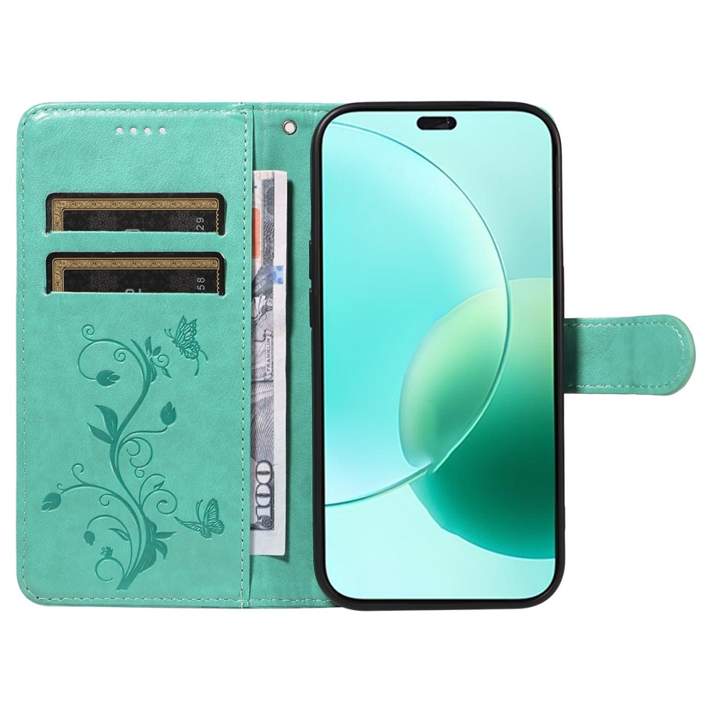 Virágok könyvtáska a Honor 400 Lite-hoz - teal színű