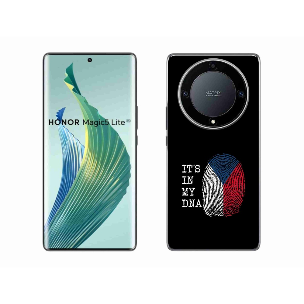 Gél borítás mmCase a Honor Magic 5 Lite 5G - zászlós ujjlenyomat fekete háttérrel