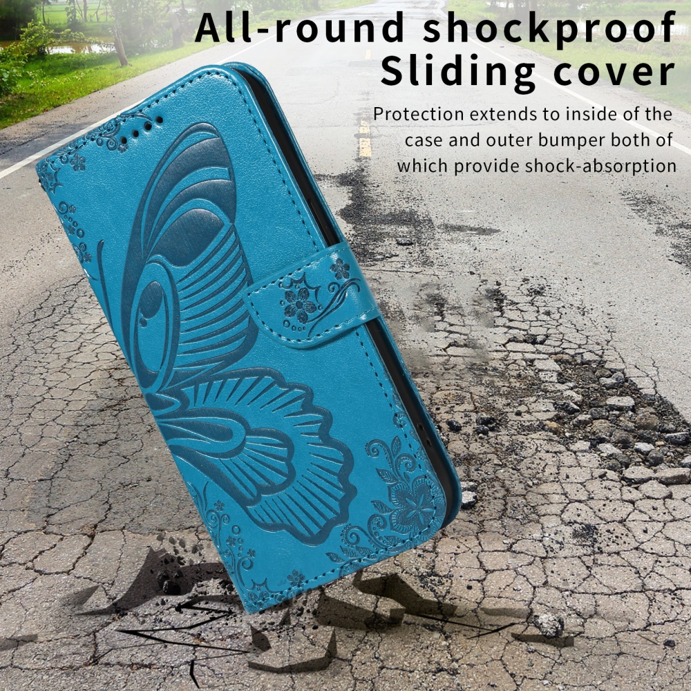 Virágos pillangó könyvtáska iPhone 17 készülékhez - kék