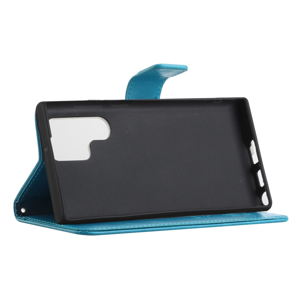 Virágos könyv tok Samsung Galaxy S24 Ultra készülékhez - kék